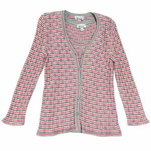 St John Striped Knit Button-Up Cardigan Tank Set Wool Vacation